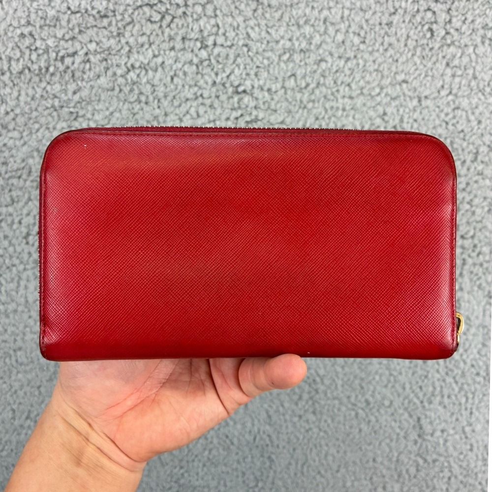 Prada Wallet Saffiano Bow Zip Around Womens OS Red Luxury Designer Leather READ - Picture 3 of 15